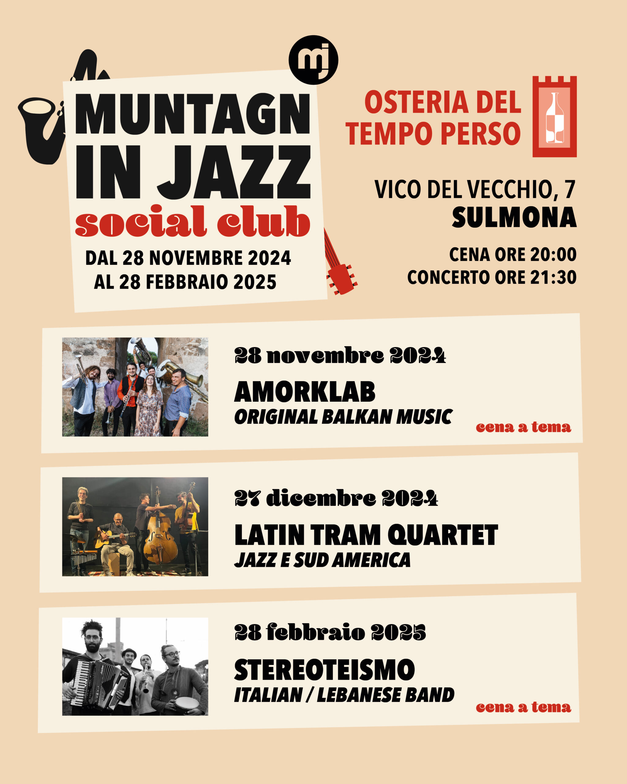 Muntagninjazz Social Club: la novità dell’inverno 2024-25 all’Osteria del Tempo Perso di Sulmona